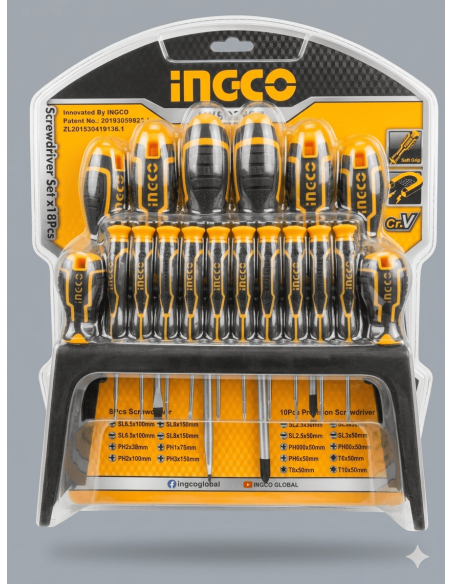 Set 18 Cacciaviti INGCO Cr-V Standard e Precisione