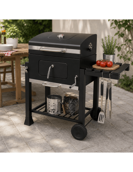 Barbecue a Carbone Vesuvio con Coperchio e Ruote 116x65x105 cm