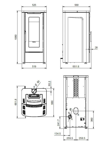 Stufa a Pellet Canalizzata Extraflame Teorema Plus AD 12kW Nero